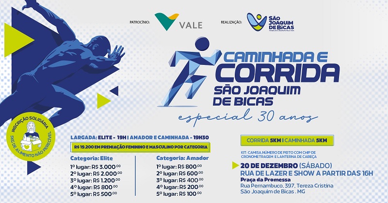 Imagem CAMINHADA E CORRIDA DE SÃO JOAQUIM DE BICAS - ESPECIAL 30 ANOS
